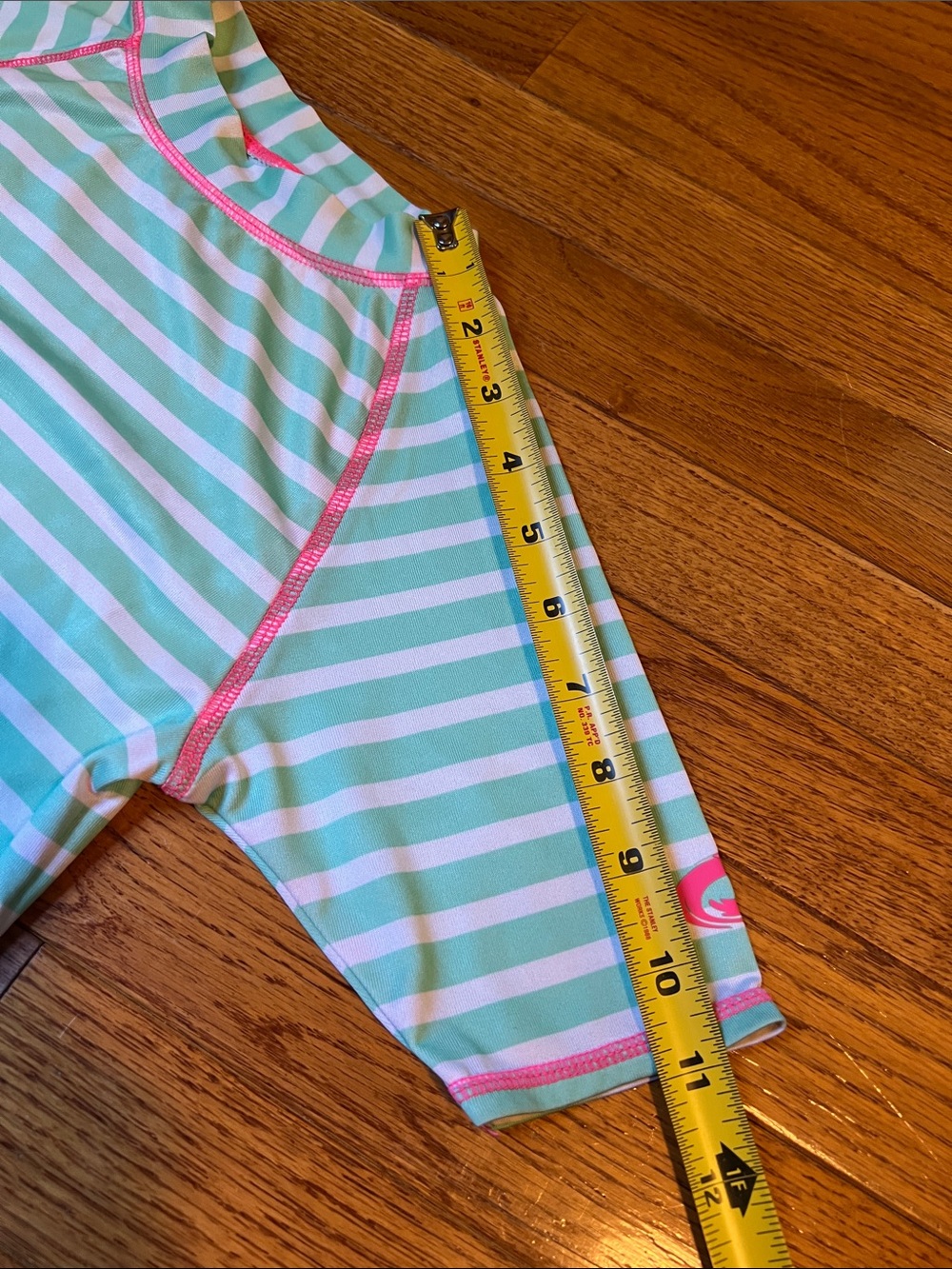 O'Rageous! Mint & White Striped Rash Guard with Pink Stitching size XS 6/6X - Picture 4 of 16